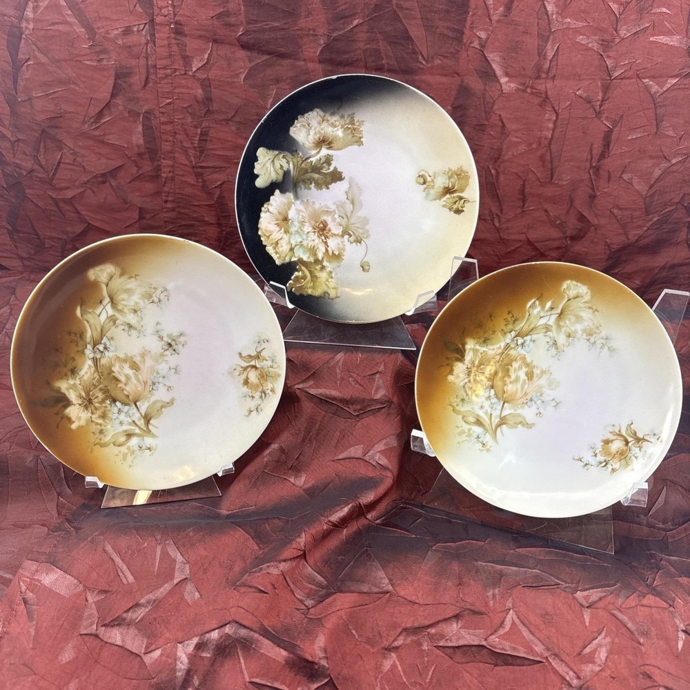 3 Antique (1900-1920) Ohme Silesia Hand Painted German Porcelain Plates 6 3/8"